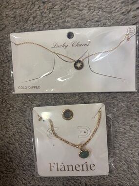 NWT! 2 different 18KT Gold Layering Necklaces-1) with Aventurine Pendant 2) star